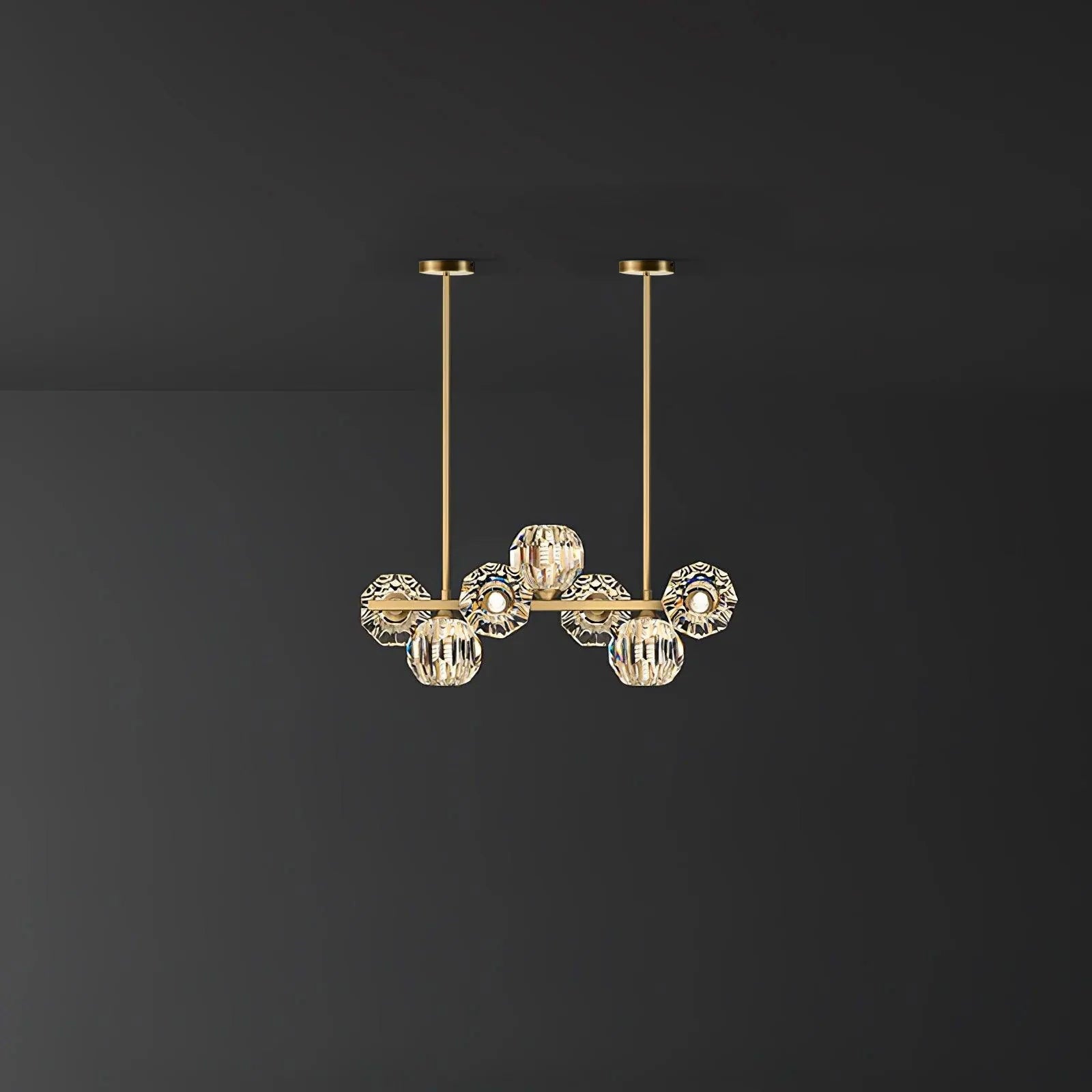 Lámpara de Araña de Cristal con Rama de Latón y Pantallas Transparentes – Elegante y Moderna para Iluminación Interior 0
