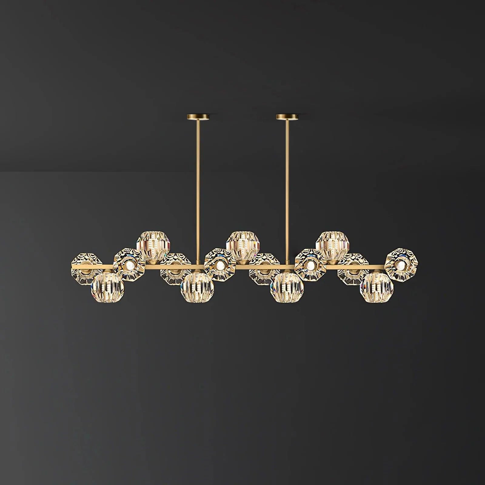 Lámpara de Araña de Cristal con Rama de Latón y Pantallas Transparentes – Elegante y Moderna para Iluminación Interior 10