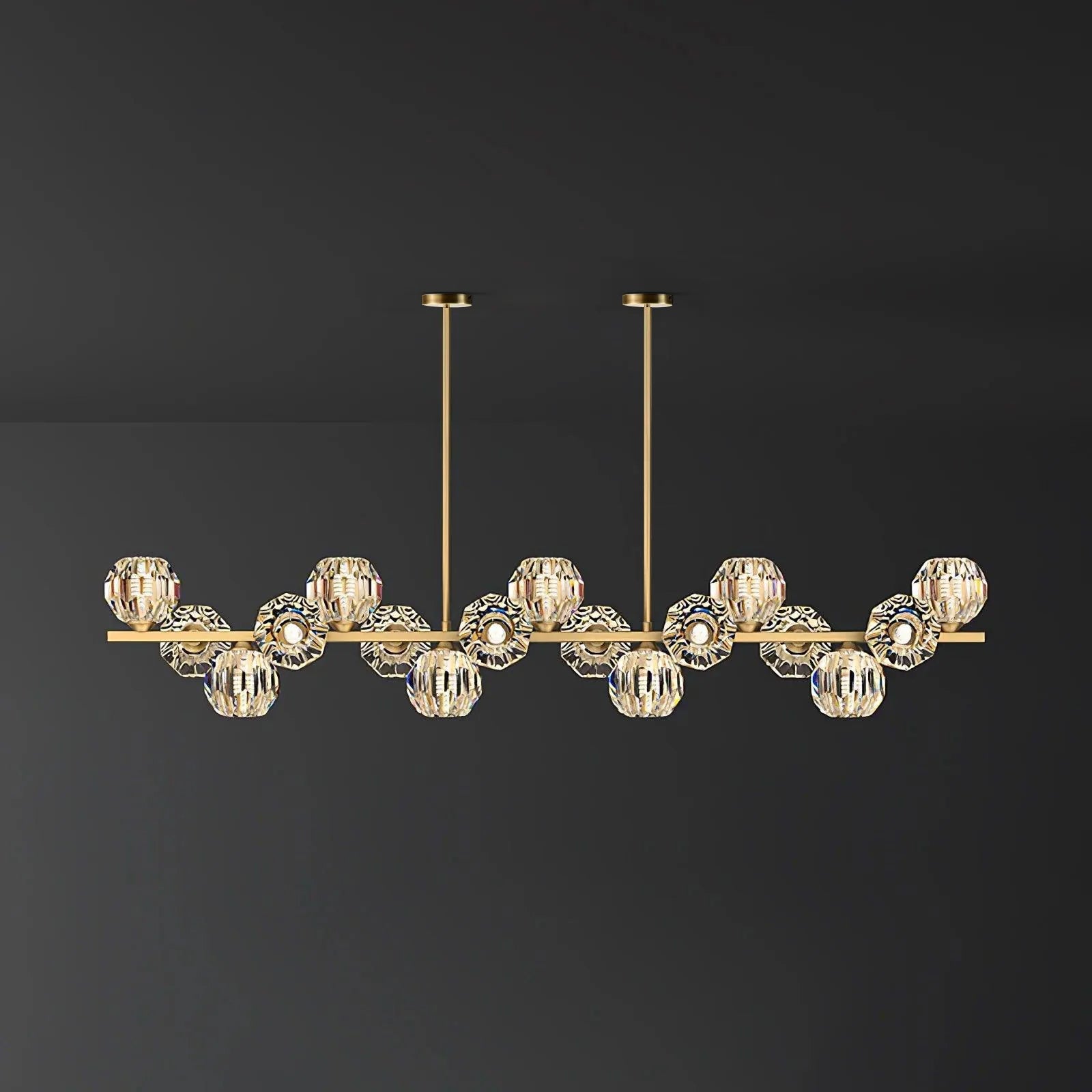 Lámpara de Araña de Cristal con Rama de Latón y Pantallas Transparentes – Elegante y Moderna para Iluminación Interior 12