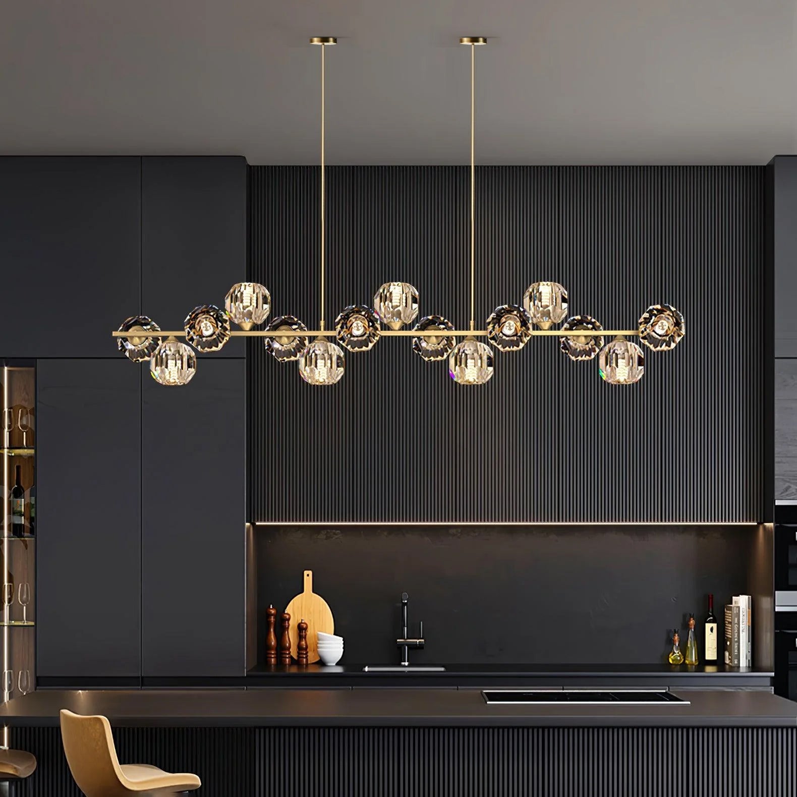 Lámpara de Araña de Cristal con Rama de Latón y Pantallas Transparentes – Elegante y Moderna para Iluminación Interior 2
