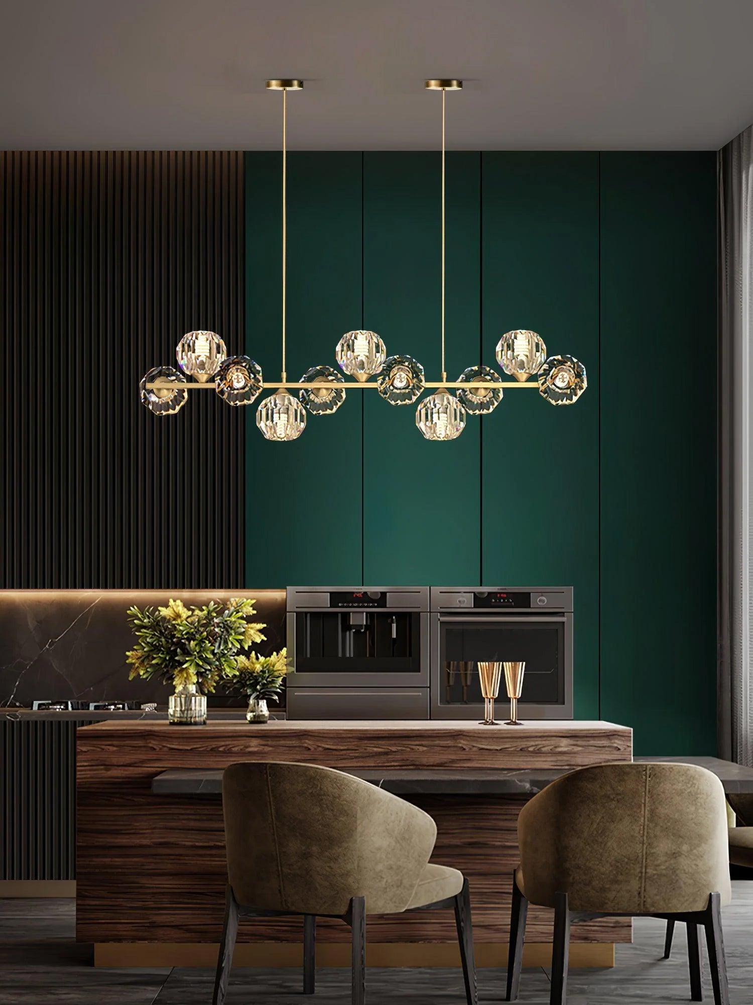 Lámpara de Araña de Cristal con Rama de Latón y Pantallas Transparentes – Elegante y Moderna para Iluminación Interior 8