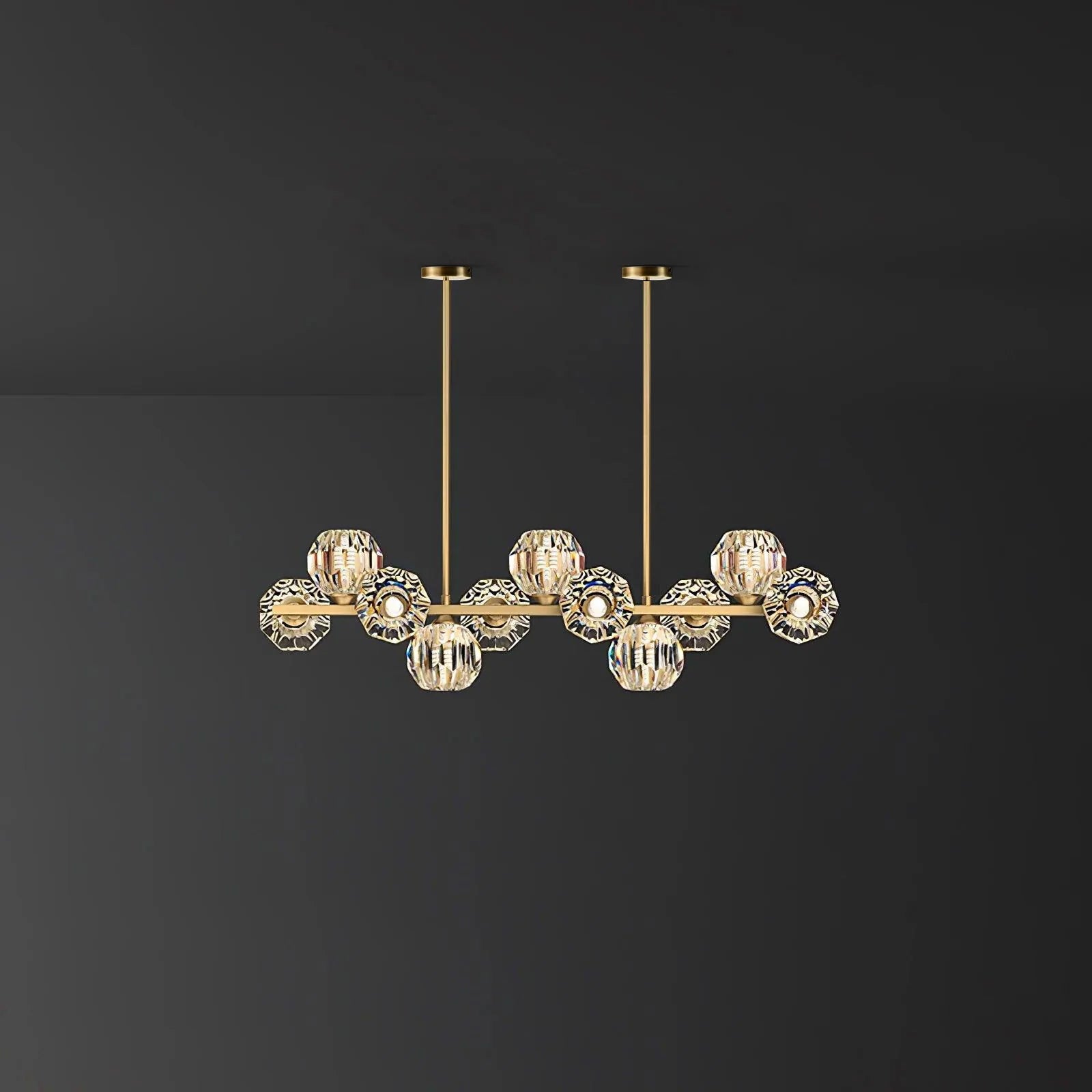Lámpara de Araña de Cristal con Rama de Latón y Pantallas Transparentes – Elegante y Moderna para Iluminación Interior 9