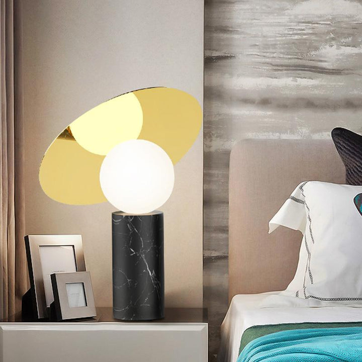 Lámpara de Mesa Bola Disc Moderna con Pantalla de Acero Inoxidable y Base de Mármol – Iluminación Elegante para Mesita de Noche 5