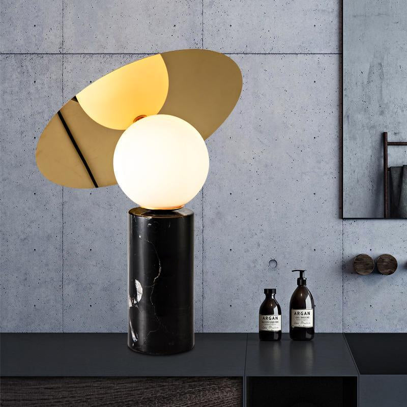 Lámpara de Mesa Bola Disc Moderna con Pantalla de Acero Inoxidable y Base de Mármol – Iluminación Elegante para Mesita de Noche 7