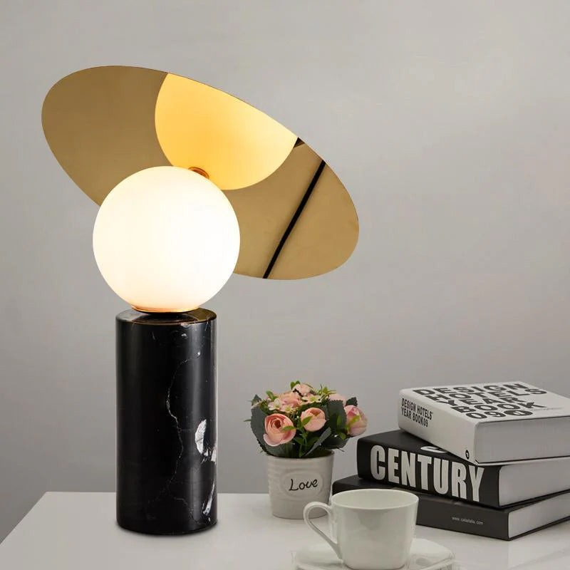 Lámpara de Mesa Bola Disc Moderna con Pantalla de Acero Inoxidable y Base de Mármol – Iluminación Elegante para Mesita de Noche 8
