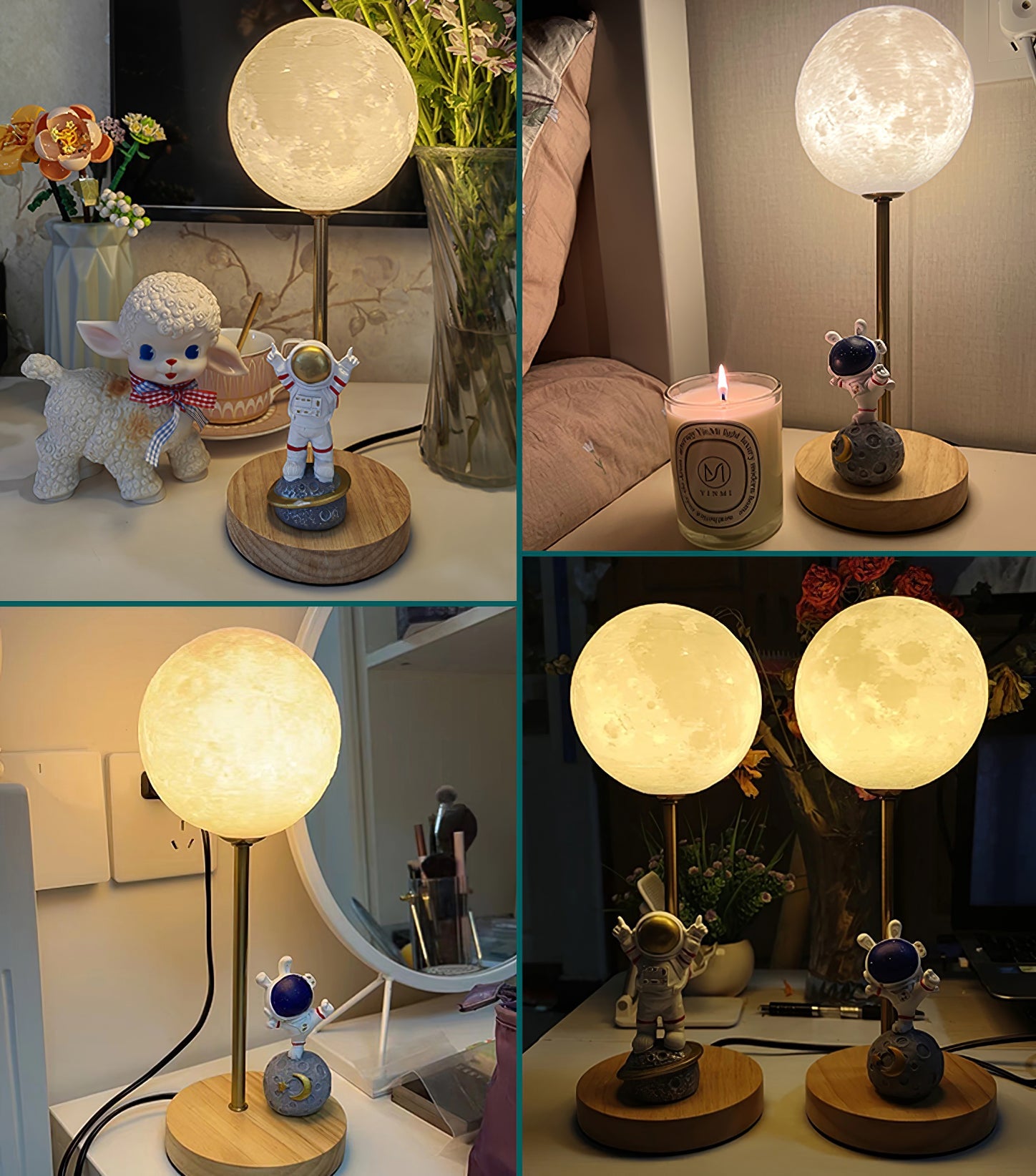Lámpara de Mesa Creativa Astronauta con Base de Madera y Luz LED – Ideal para Escritorios y Mesitas de Noche 8