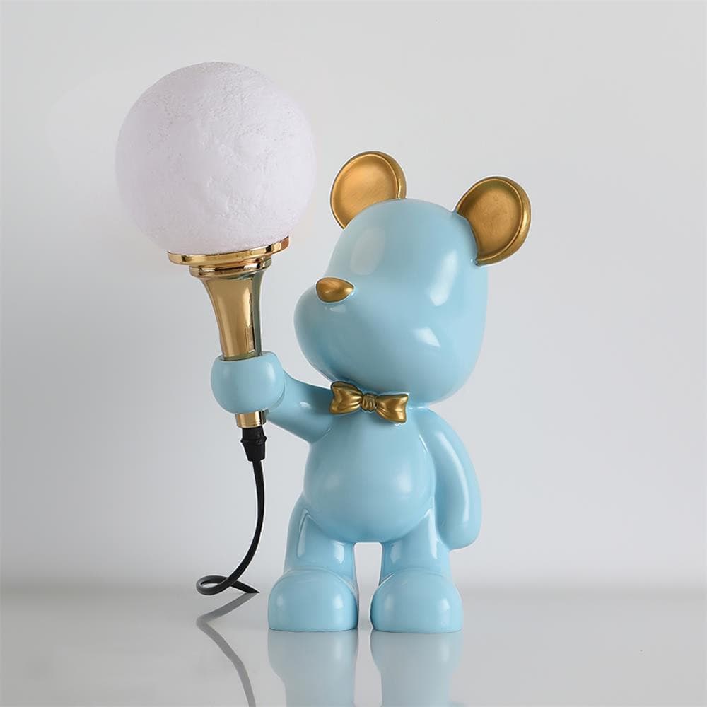 Lámpara de Mesa Creativa con Diseño de Oso y Planeta – Ideal para Habitaciones Infantiles, Rosa y Azul 11