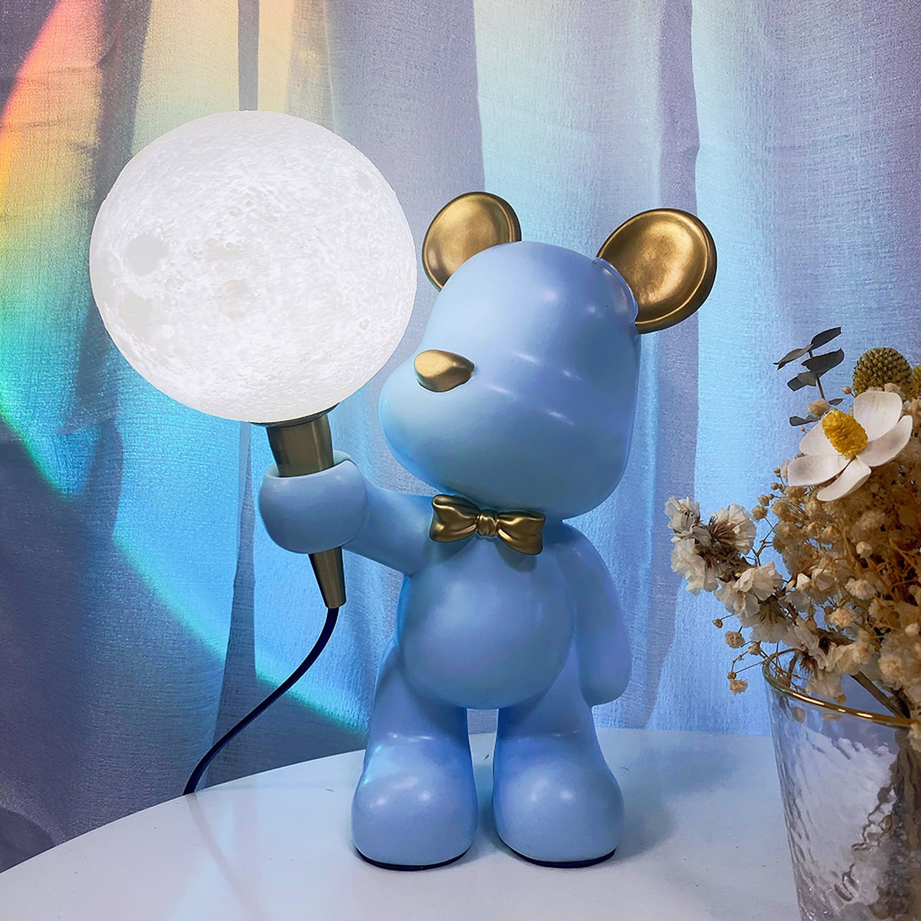 Lámpara de Mesa Creativa con Diseño de Oso y Planeta – Ideal para Habitaciones Infantiles, Rosa y Azul 3