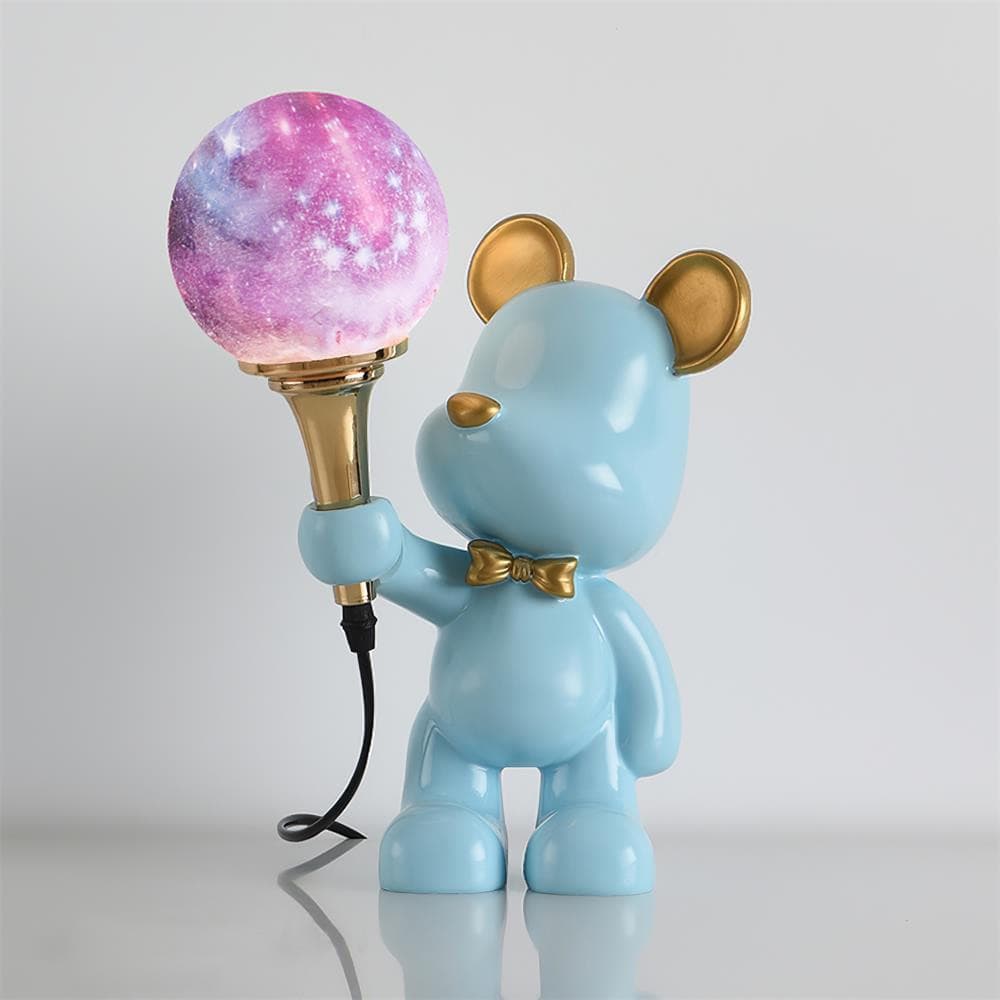 Lámpara de Mesa Creativa con Diseño de Oso y Planeta – Ideal para Habitaciones Infantiles, Rosa y Azul 9