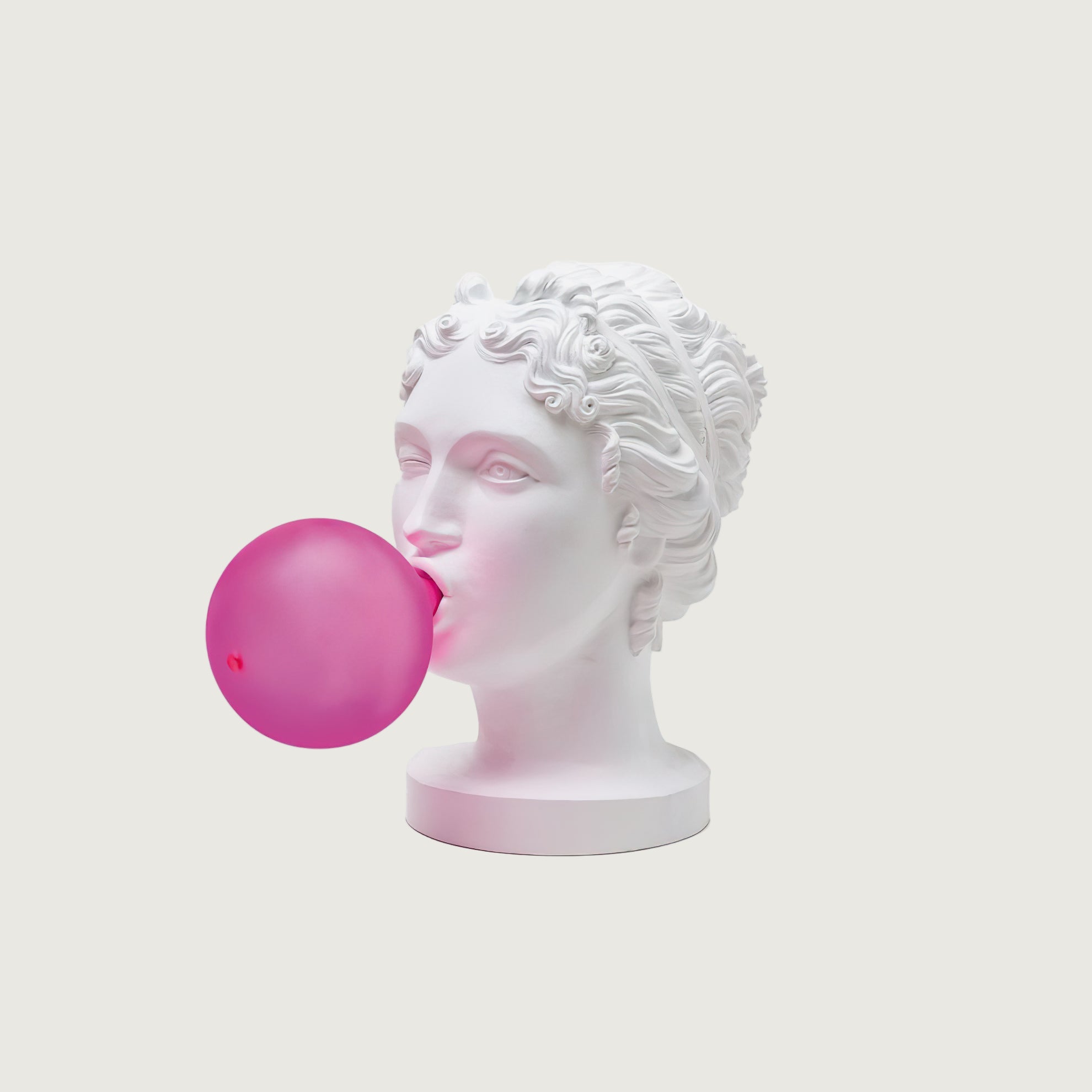 Lámpara de Mesa Escultural con Figura Griega y Burbuja Rosa – 25cm de Diámetro 1