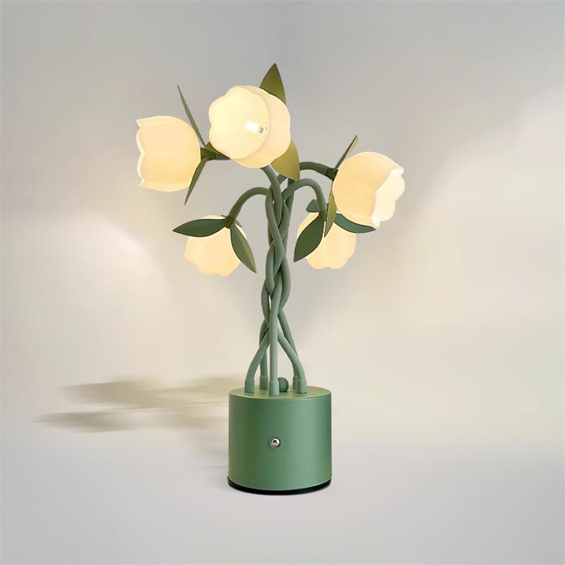 Lámpara de Mesa Floral con Diseño Escultural y Base Verde – Luz LED 2