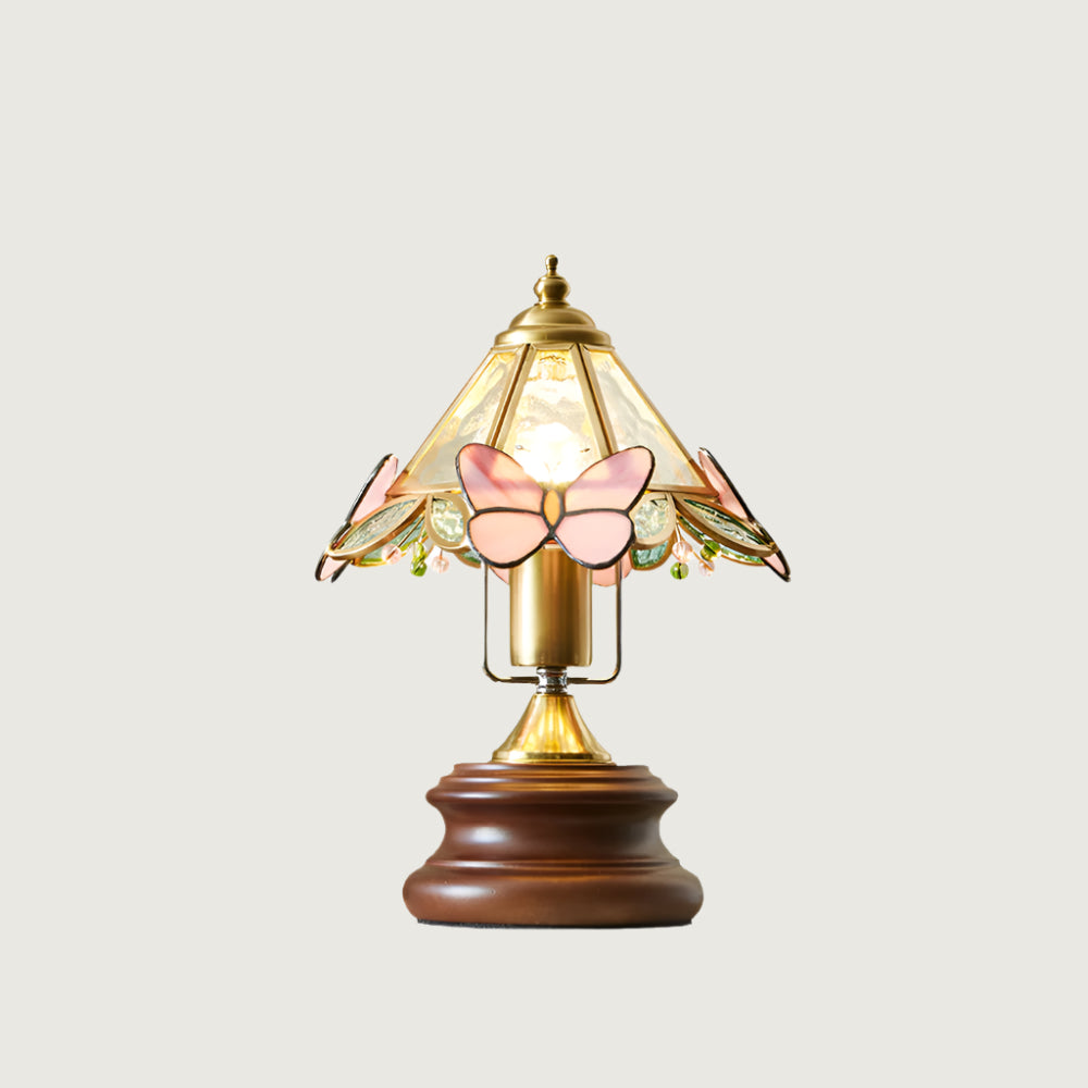 Lámpara de Mesa Jenny con Diseño de Mariposa en Vidrio y Base de Madera – Elegante y Encantadora 0