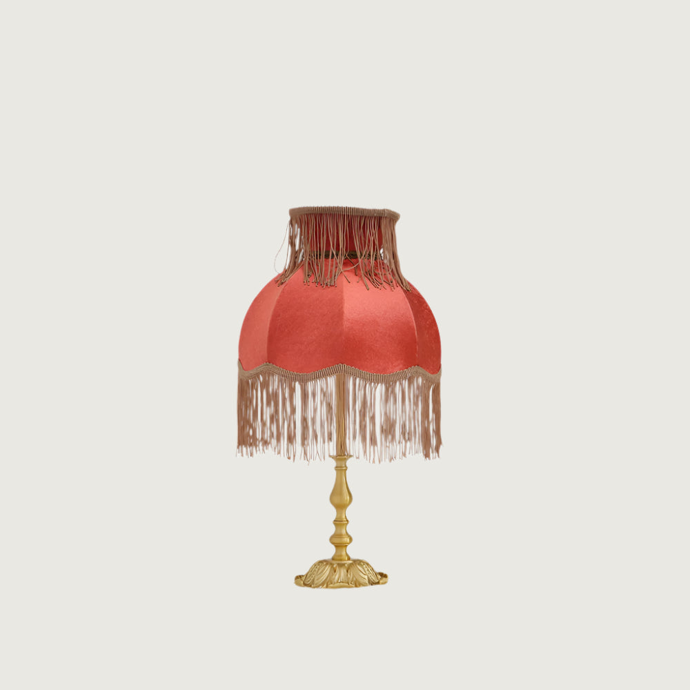 Vimora - Lámpara de Mesa Moderno con Base de Latón y Tela - 24cm Diámetro - Ideal para Mesitas de Noche y Escritorios