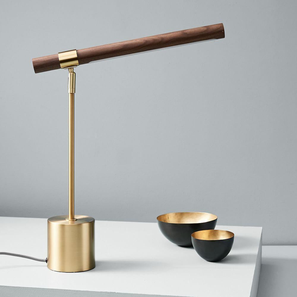 Lámpara de Mesa Lineal Ajustable en Color Oro y Nogal – Diseño Moderno y Elegante 1
