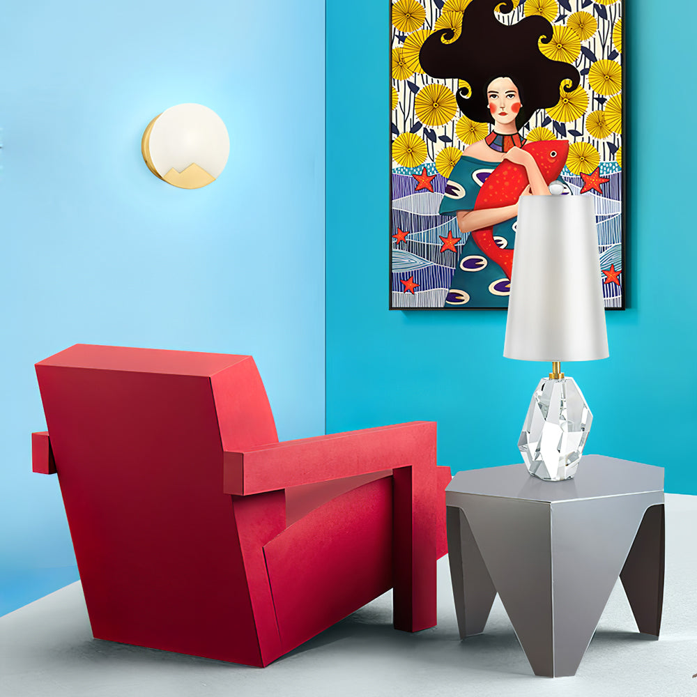 Lámpara de Mesa Marcella de Cristal Cortado, Diseño Moderno con Pantalla Blanca, Ideal para Mesitas de Noche y Espacios Reducidos 4