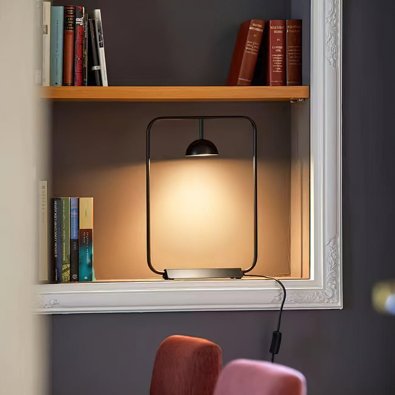 Lámpara de Mesa Moderna Cupolina con Luz LED Regulable, Diseño Cuadrado, Metal, 31 cm Diámetro, Negro/Naranja 5