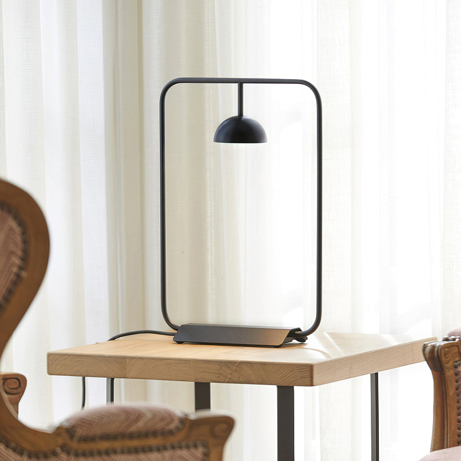 Lámpara de Mesa Moderna Cupolina con Luz LED Regulable, Diseño Cuadrado, Metal, 31 cm Diámetro, Negro/Naranja 6