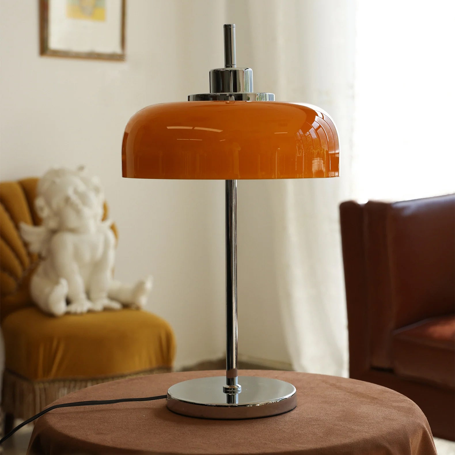Lámpara de Mesa Moderna Estilo Retro con Luz LED Naranja y Metal, Ideal para Escritorio o Mesita de Noche, 30 cm x 60 cm 4
