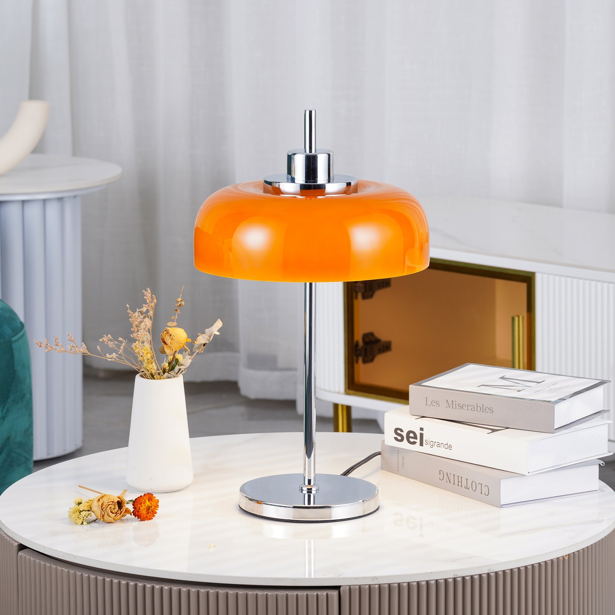 Lámpara de Mesa Moderna Estilo Retro con Luz LED Naranja y Metal, Ideal para Escritorio o Mesita de Noche, 30 cm x 60 cm 8