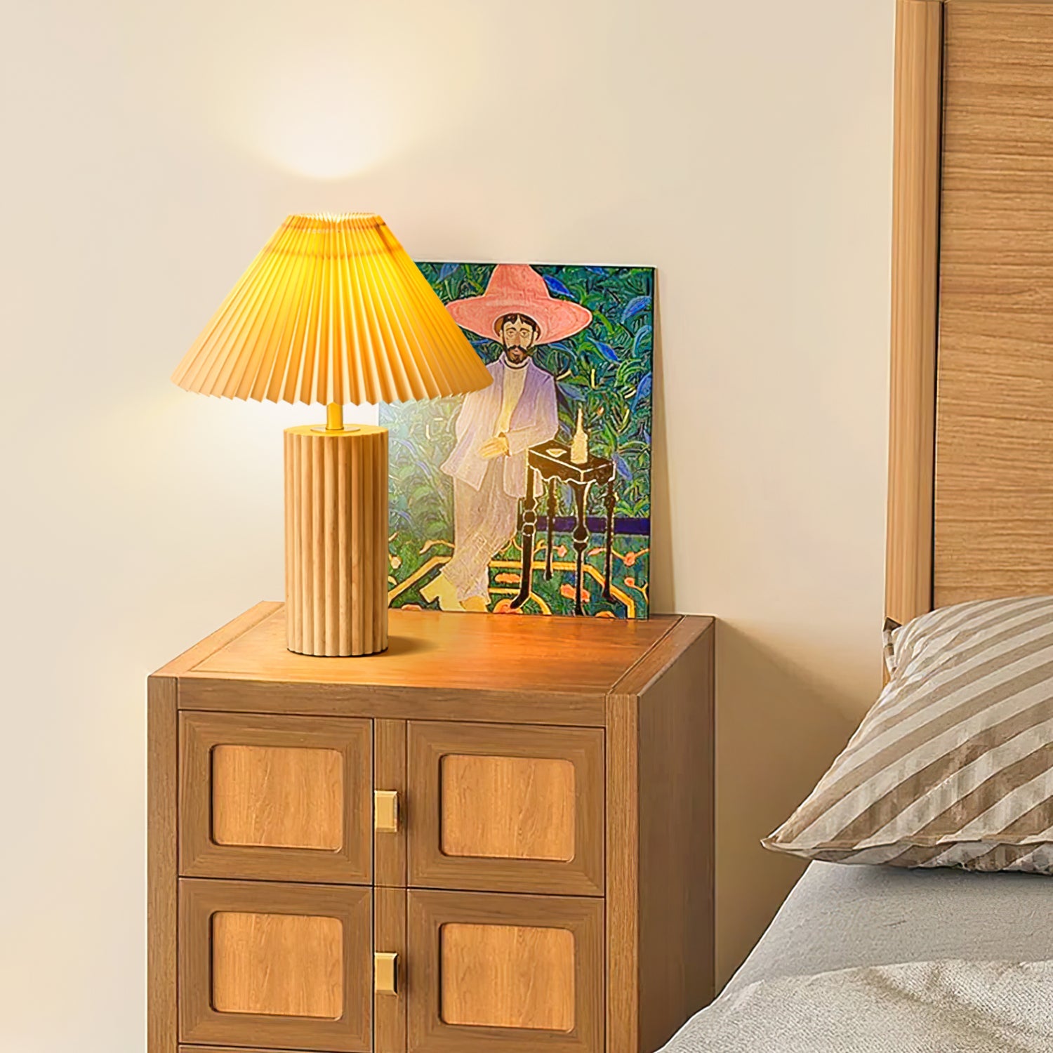 Lámpara de Mesa Moderna con Base de Madera, 35cm Diámetro, Ideal para Mesitas de Noche y Decoración Interior 2