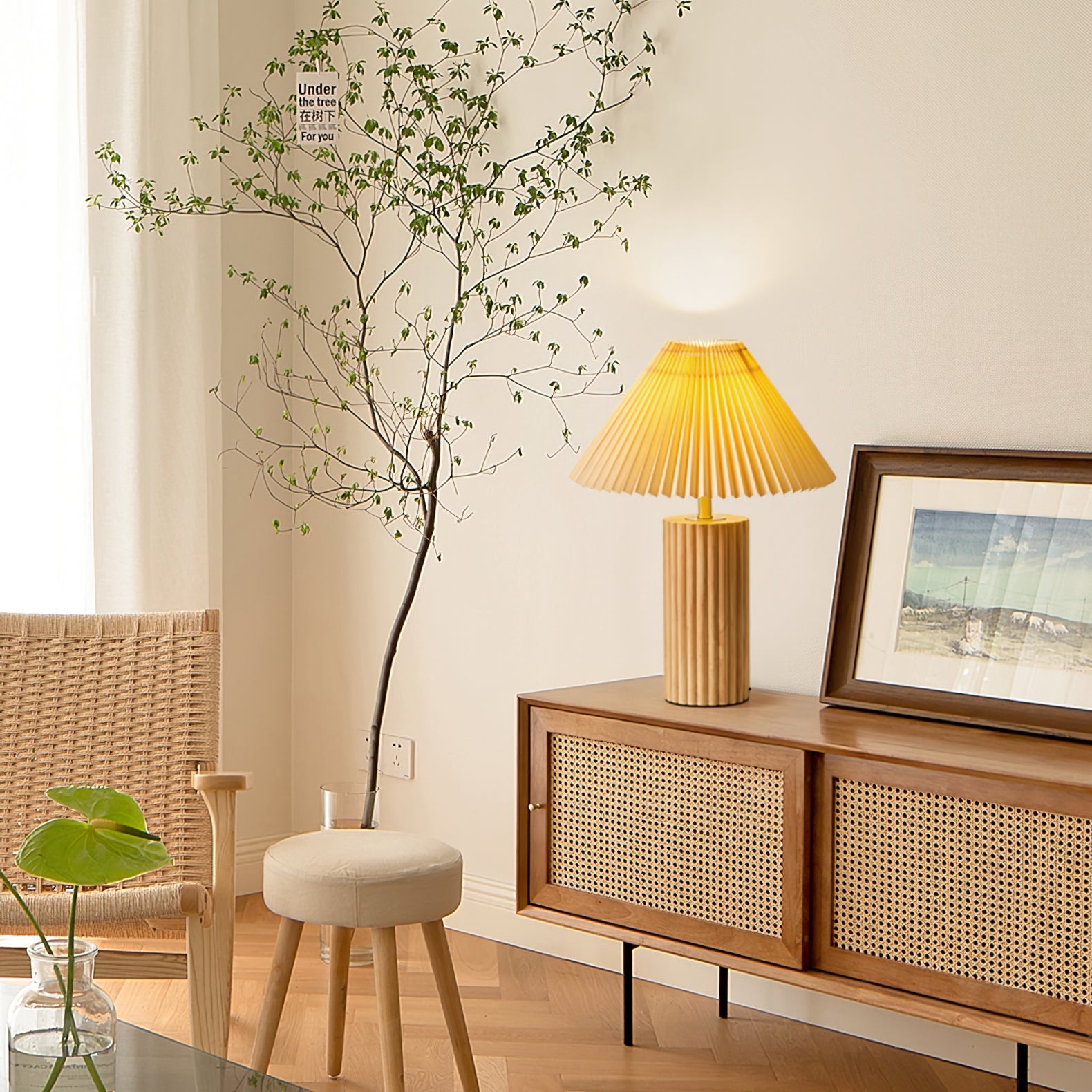 Lámpara de Mesa Moderna con Base de Madera, 35cm Diámetro, Ideal para Mesitas de Noche y Decoración Interior 3