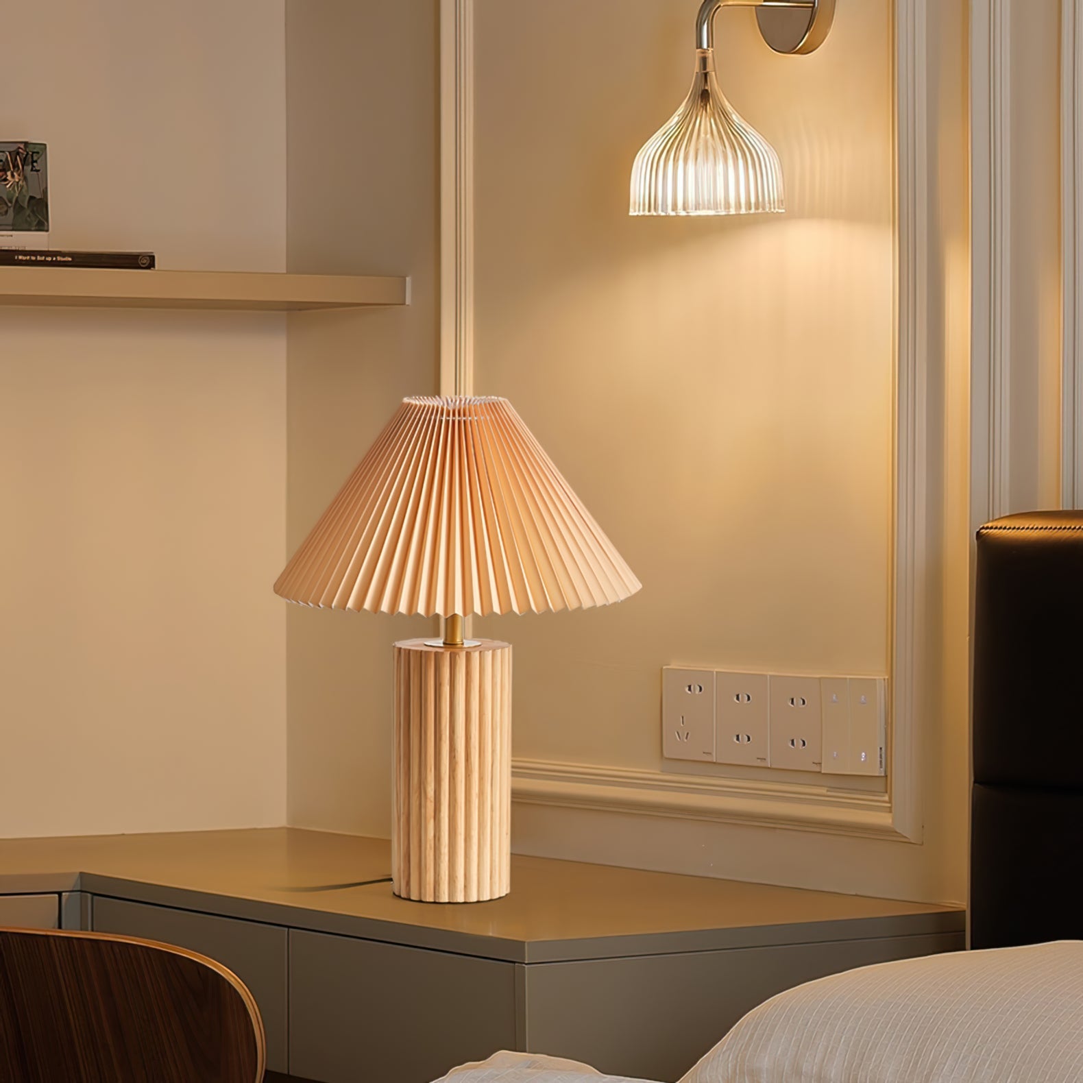 Lámpara de Mesa Moderna con Base de Madera, 35cm Diámetro, Ideal para Mesitas de Noche y Decoración Interior 6