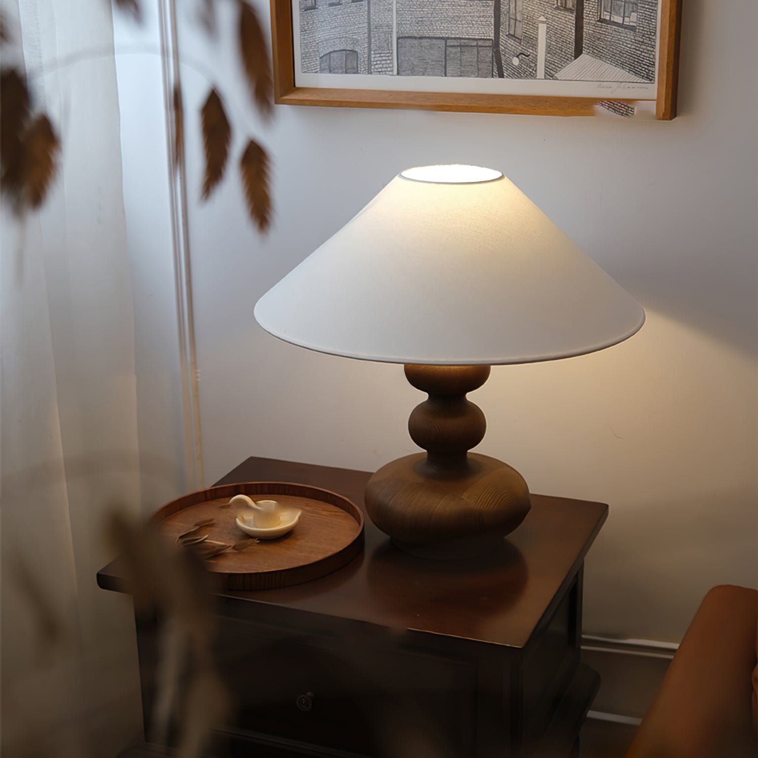 Lámpara de Mesa Moderna con Base de Madera y Pantalla de Tela – Diseño Vintage 6