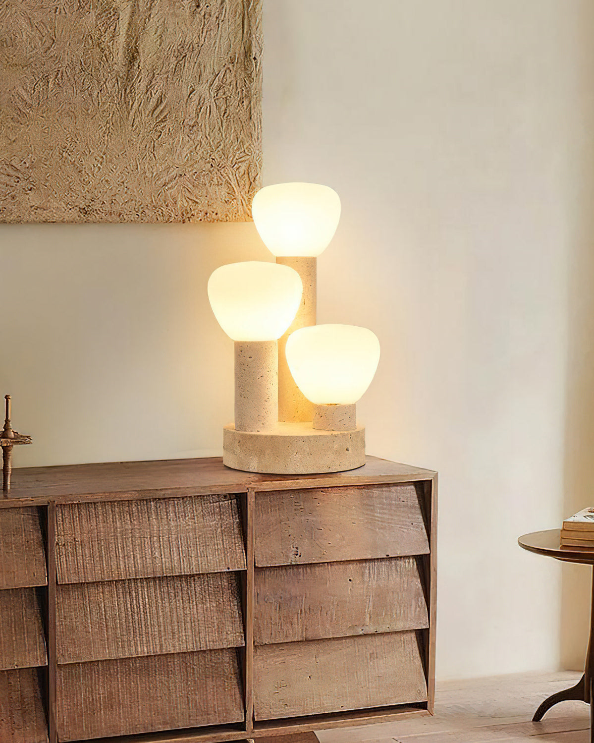 Lámpara de Mesa Moderna con Pantalla de Vidrio y Base de Travertino, 25 cm Diámetro, Beige y Blanco - Ideal para Mesitas de Noche 7