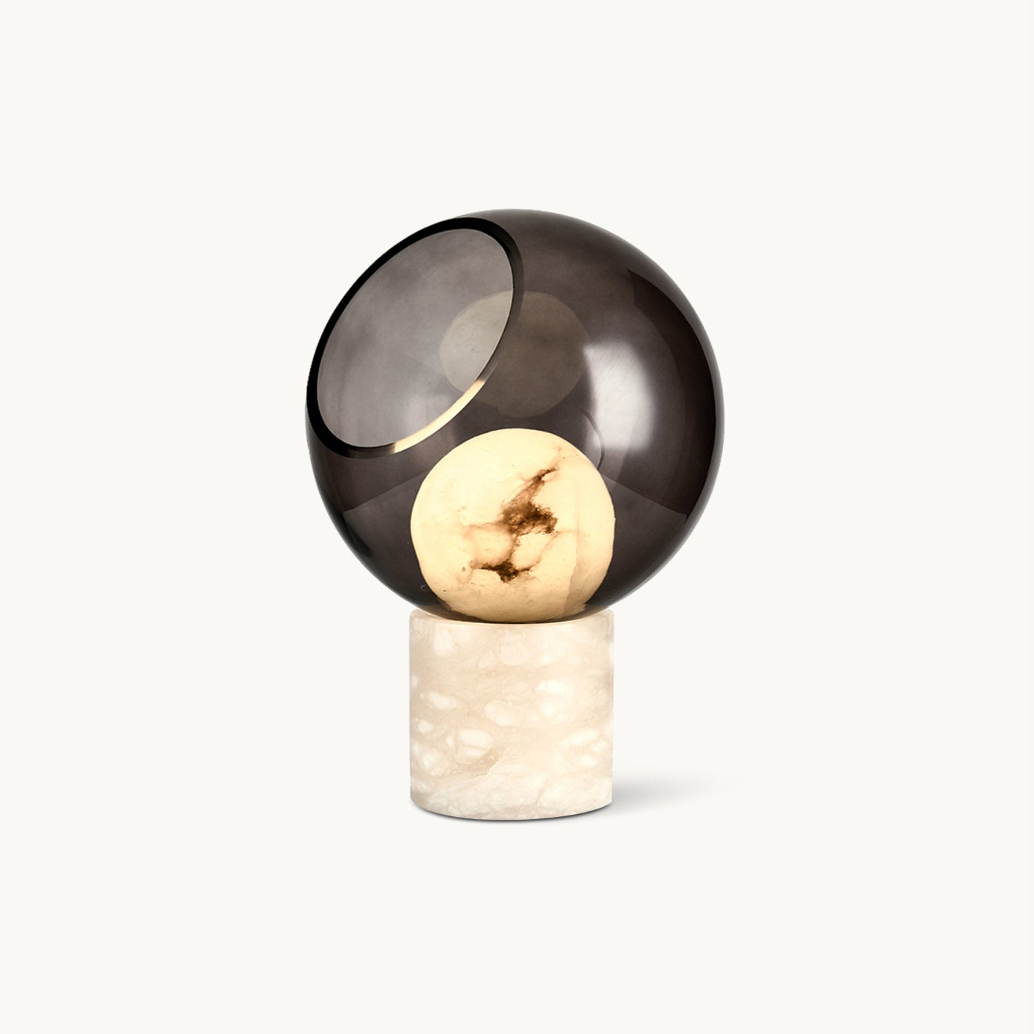 Lámpara de Mesa Moderna de Alabastro y Vidrio Ahumado, Diámetro 25cm - Ideal para Mesas y Rincones 1