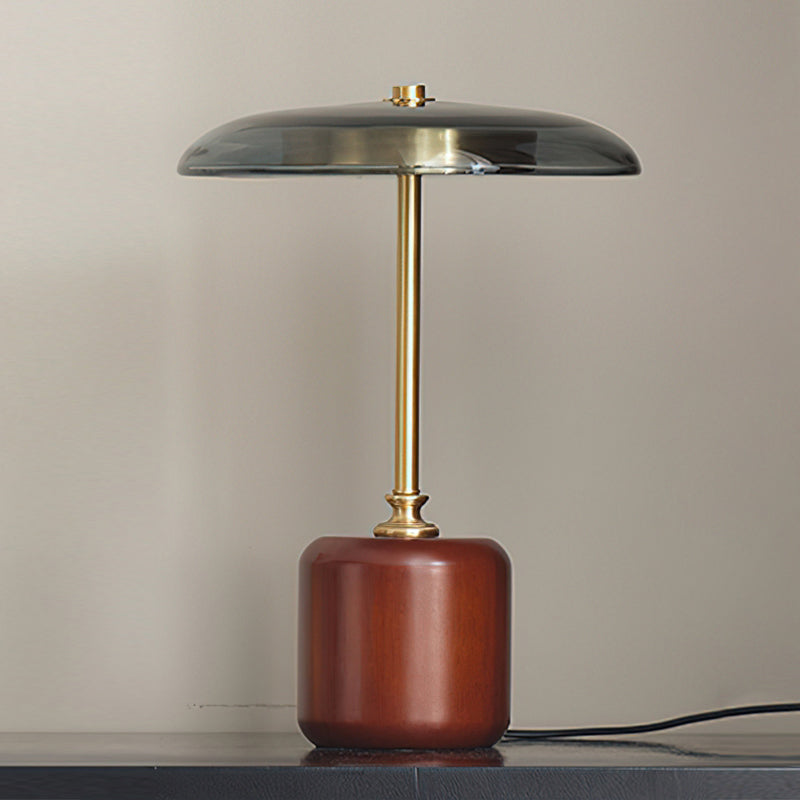 Lámpara de Mesa Moderna de Brass y Madera con Pantalla Roja y Gris - Iluminación Interior Elegante para Mesita de Noche 9