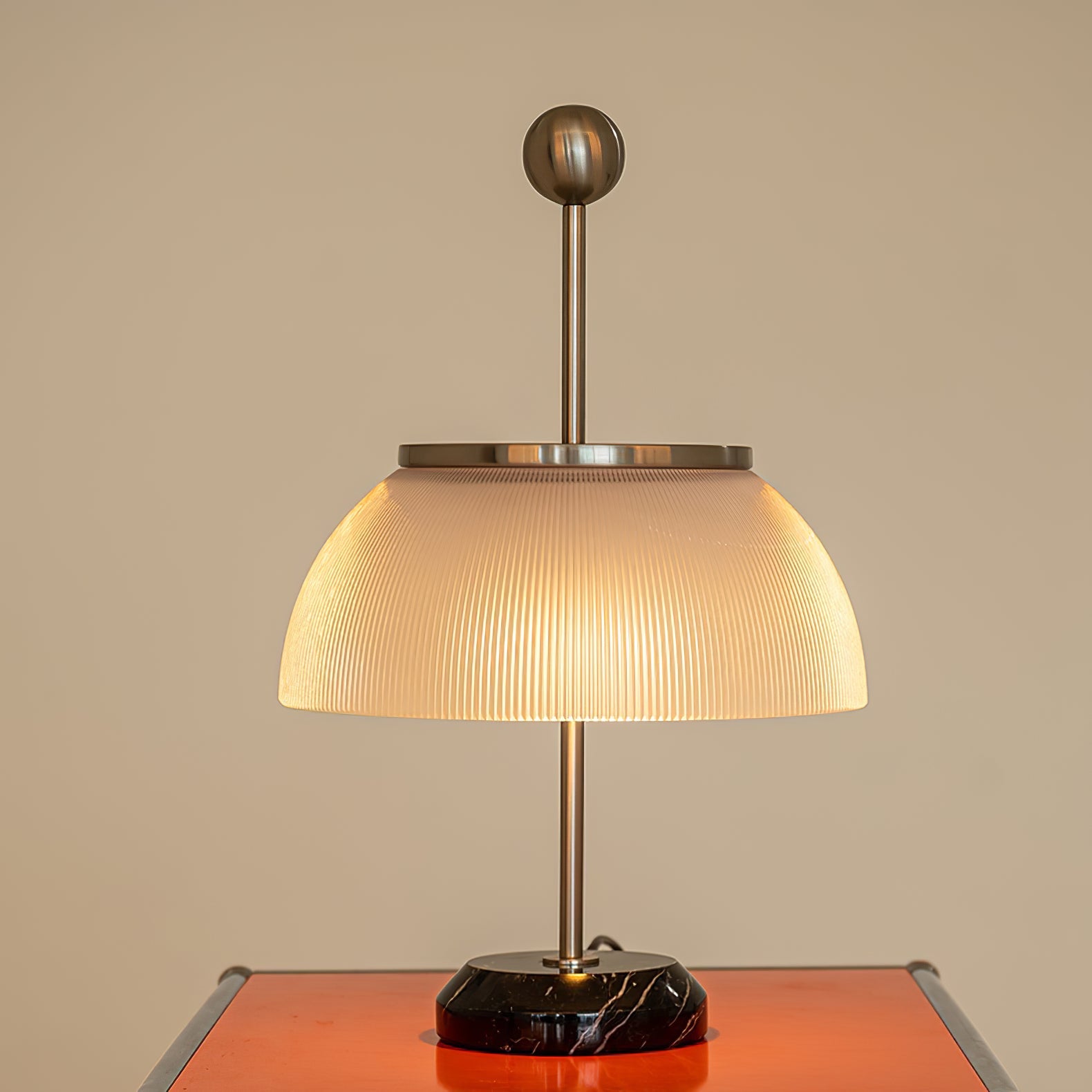 Lámpara de Mesa Moderna de Cristal y Mármol con Metal, 30cm de Diámetro, Ideal para Mesita de Noche y Sobremesa 2