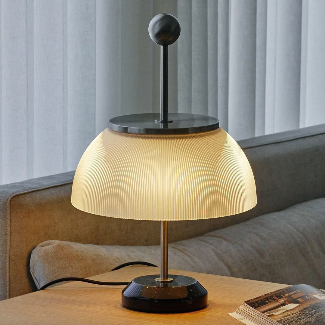 Lámpara de Mesa Moderna de Cristal y Mármol con Metal, 30cm de Diámetro, Ideal para Mesita de Noche y Sobremesa 3