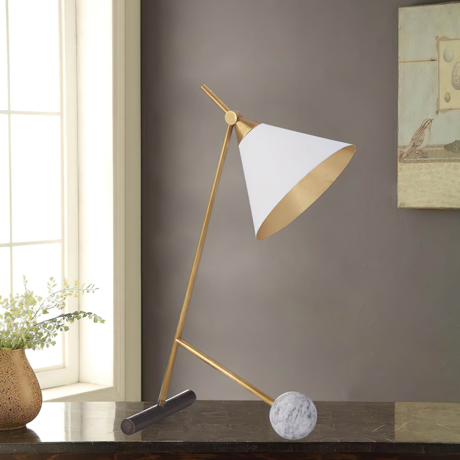 Lámpara de Mesa Moderna en Hierro y Mármol, Diseño Minimalista, Ideal para Escritorio y Mesita de Noche - Dorado, Negro y Blanco 6
