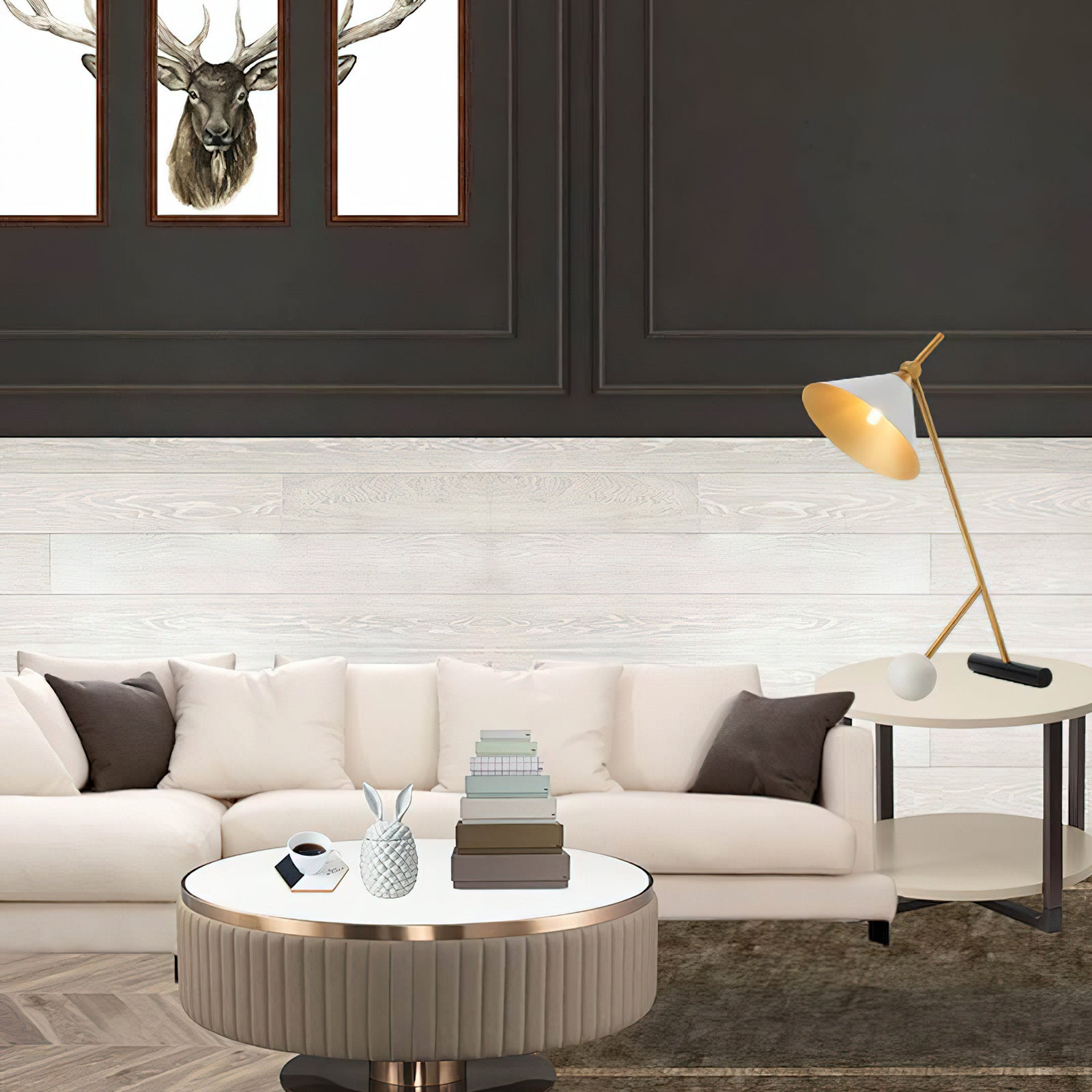 Lámpara de Mesa Moderna en Hierro y Mármol, Diseño Minimalista, Ideal para Escritorio y Mesita de Noche - Dorado, Negro y Blanco 8