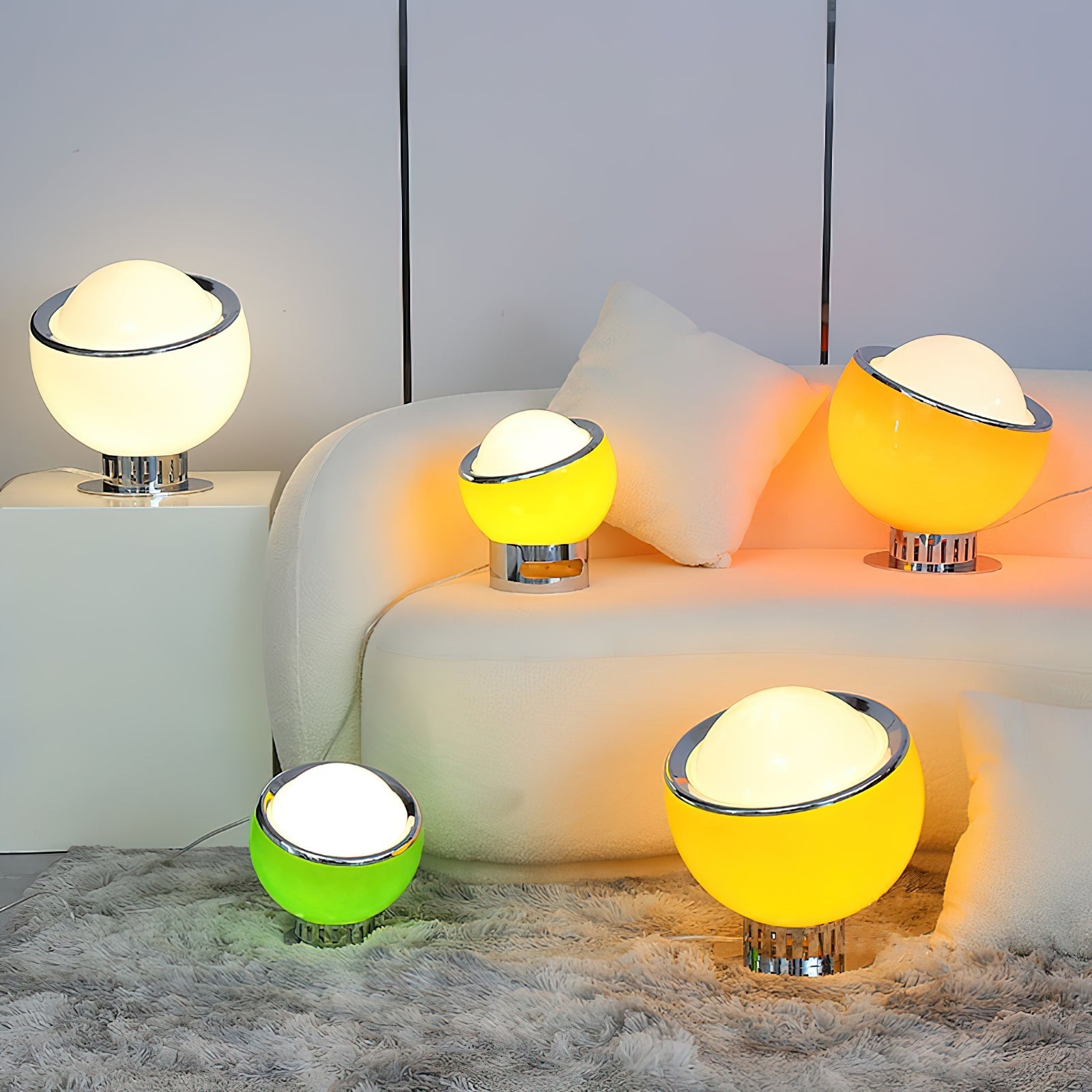 Lámpara de Mesa Planetaria de Acero Inoxidable y Vidrio – Diseño Esférico Colorido 3