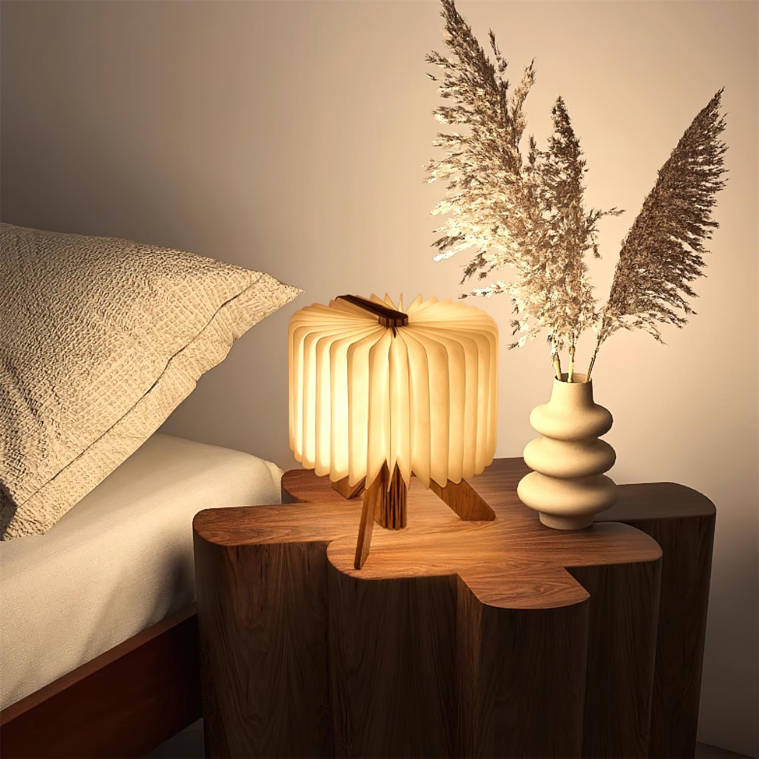 Lámpara de Mesa Plegable de Madera y Pantalla de Papel DuPont – Diseño Moderno y Funcional para Mesita de Noche 5