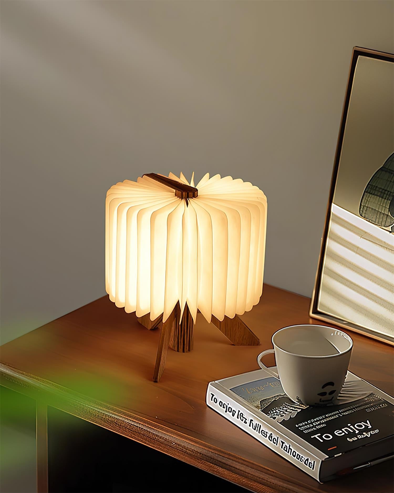 Lámpara de Mesa Plegable de Madera y Pantalla de Papel DuPont – Diseño Moderno y Funcional para Mesita de Noche 7