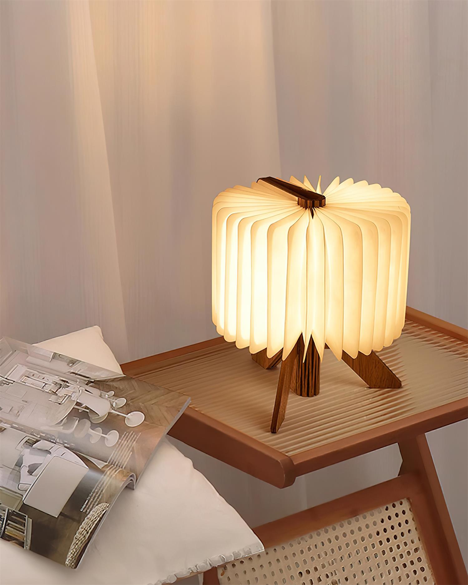 Lámpara de Mesa Plegable de Madera y Pantalla de Papel DuPont – Diseño Moderno y Funcional para Mesita de Noche 8