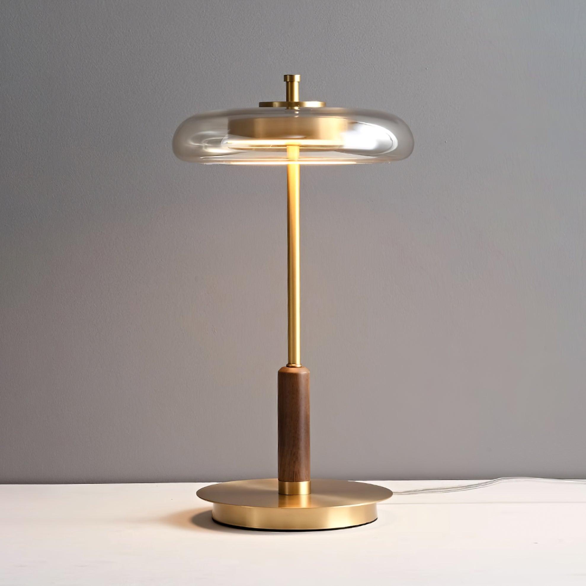 Lámpara de Mesa Redonda LED de Vidrio y Latón, 22 cm de Diámetro, Luz Cálida 3000K, Ideal para Mesita de Noche y Decoración Interior 0