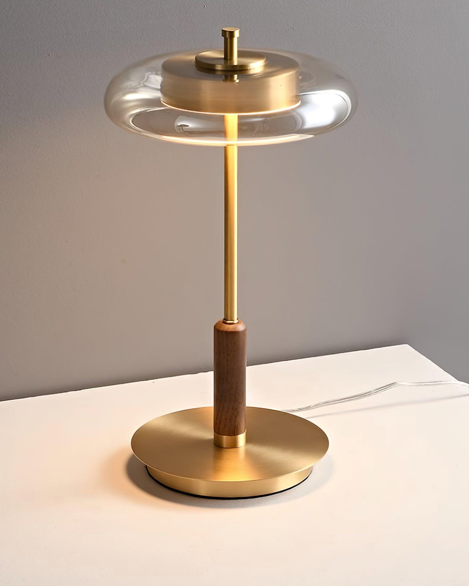 Lámpara de Mesa Redonda LED de Vidrio y Latón, 22 cm de Diámetro, Luz Cálida 3000K, Ideal para Mesita de Noche y Decoración Interior 7