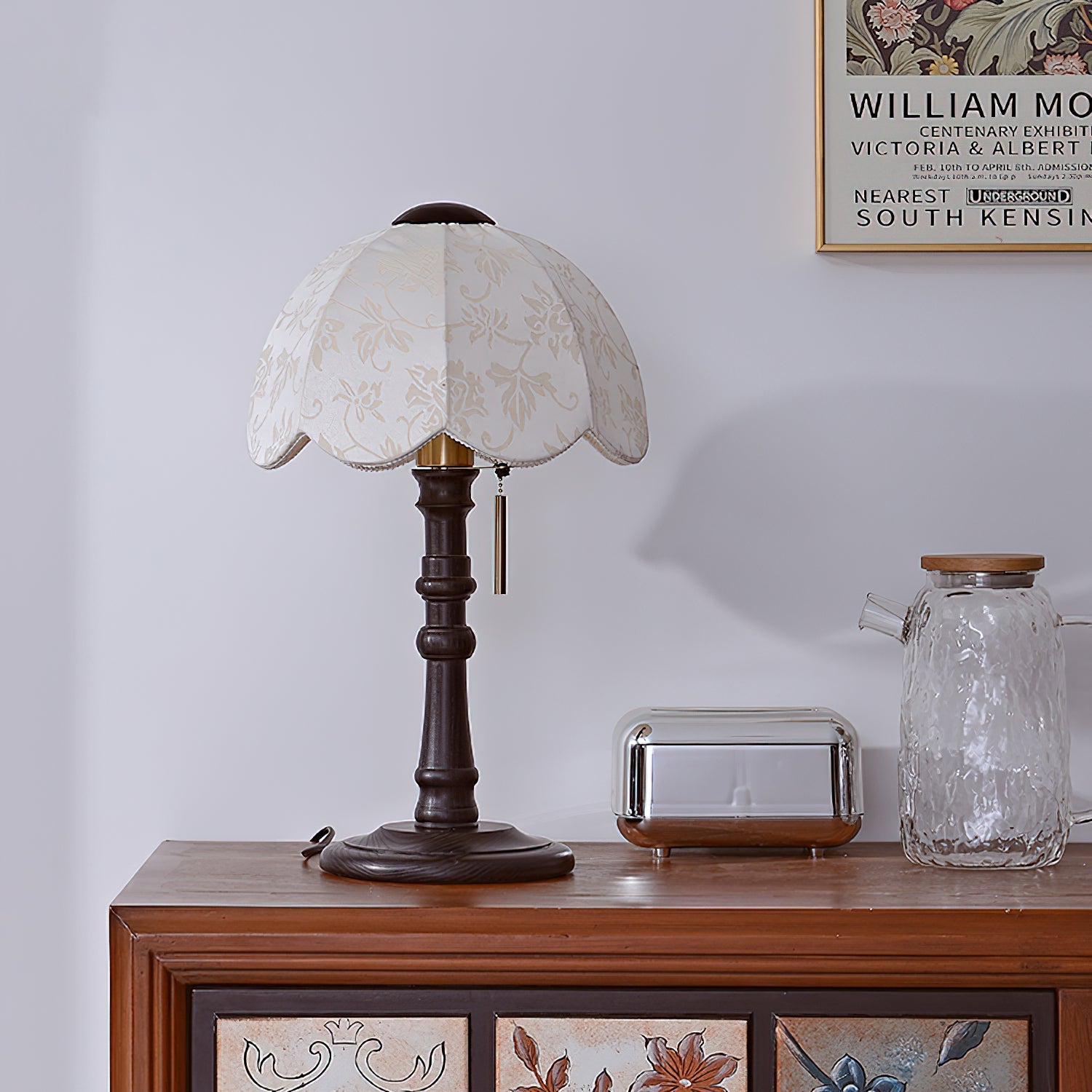 Lámpara de Mesa Retro con Sombrilla - Diseño Francés, Base de Madera, Pantalla de Tela 8