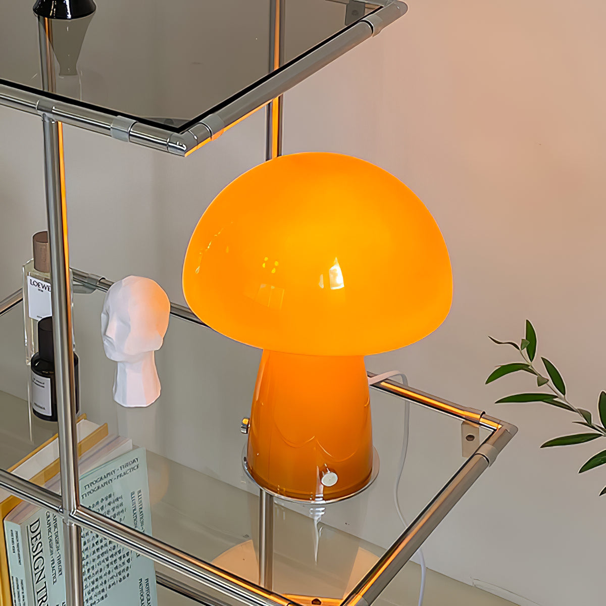 Lámpara de Mesa Tipo Hongo Retro Naranja y Blanco, Diseño Moderno para Escritorios y Mesitas de Noche 5