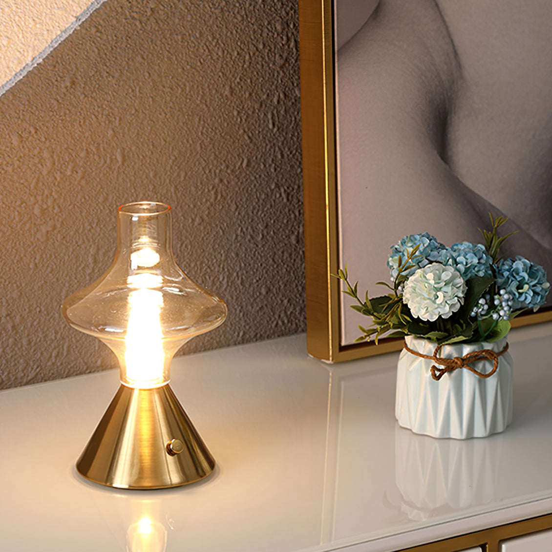 Lámpara de Mesa Vintage Recargable LED, Diseño de Teatro, Metal y Vidrio, Batería 2000 mAh, Ideal para Interior 3