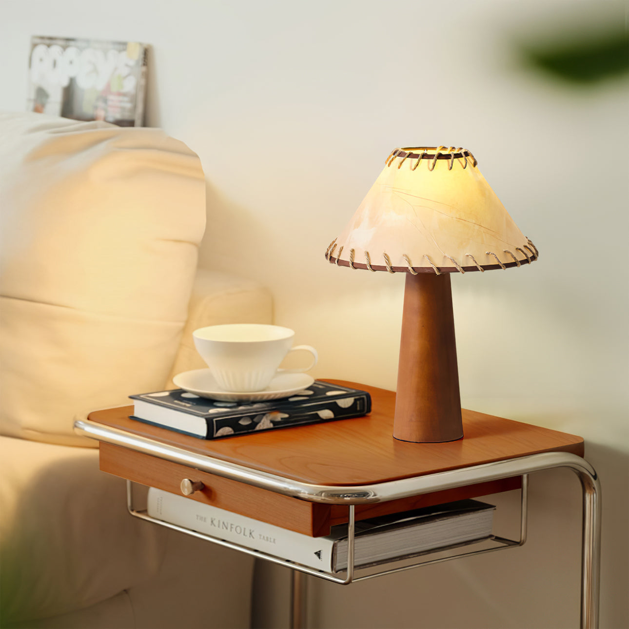 Lámpara de Mesa Vintage de Madera con Pantalla de Tela – Diseño Clásico y Elegante 7