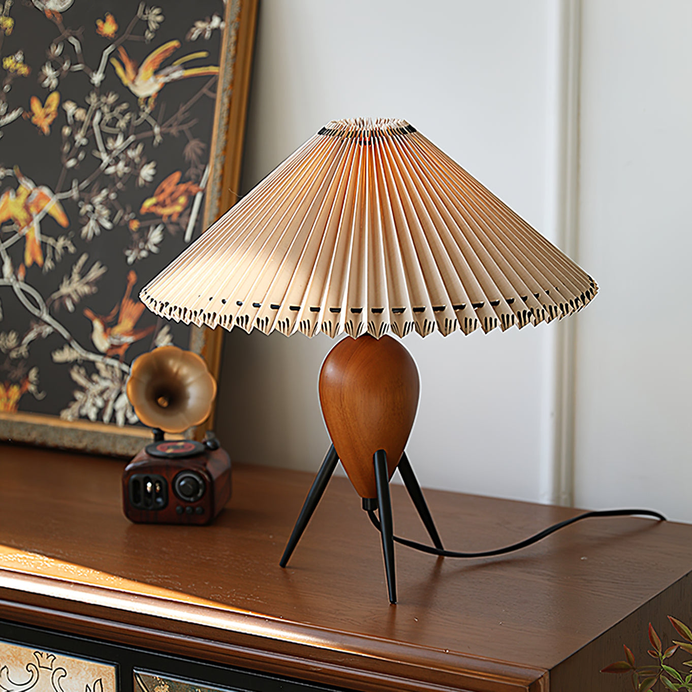 Lámpara de Mesa Vintage de Madera y Metal con Diseño Único – 40cm de Diámetro 2