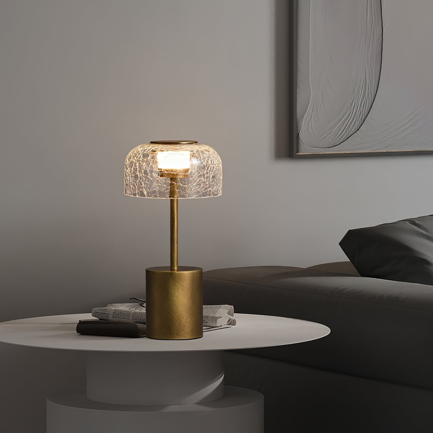 Lámpara de Mesa con Batería Incorporada y Pantalla de Vidrio Craquelado – Estilo Moderno 4