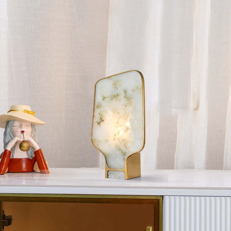 Lámpara de Mesa de Alabastro con Acabado en Oro y Diseño Clásico - Ideal para Mesita de Noche y Decoración Interior 2