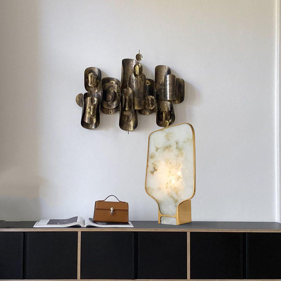 Lámpara de Mesa de Alabastro con Acabado en Oro y Diseño Clásico - Ideal para Mesita de Noche y Decoración Interior 3