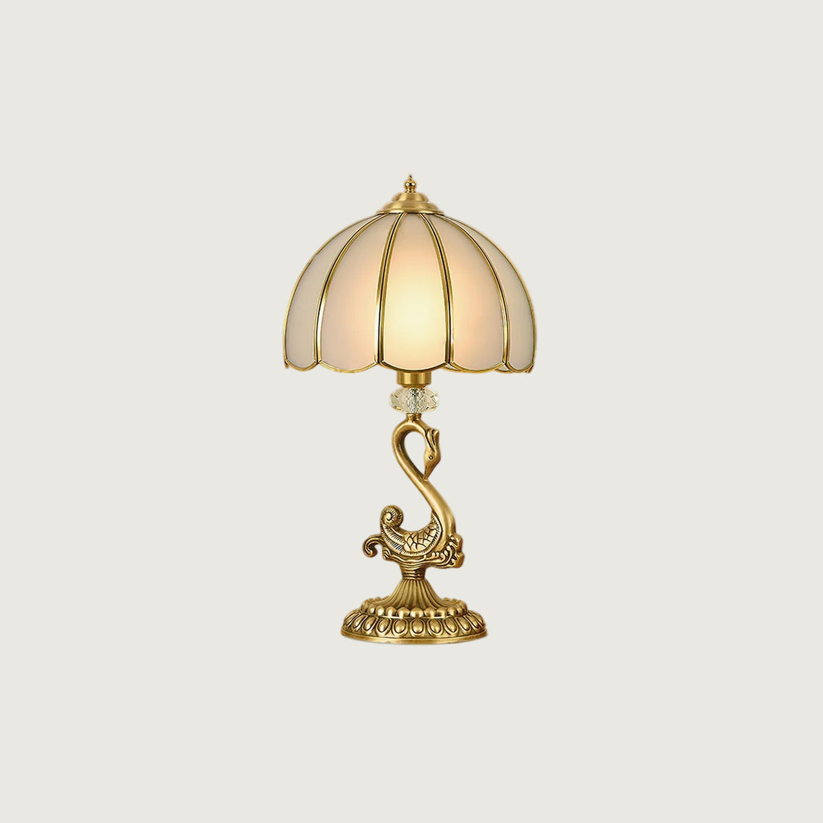 Levra - Lámpara de Mesa de Bronce en Forma de Cisne con Pantalla de Vidrio Esmerilado – Estilo Medieval y Diseño Elegante