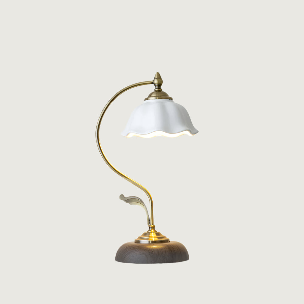 Neyra - Lámpara de Mesa de Cerámica Blanca con Pantalla Floral y Control Táctil – Ideal para Escritorios y Mesas de Noche